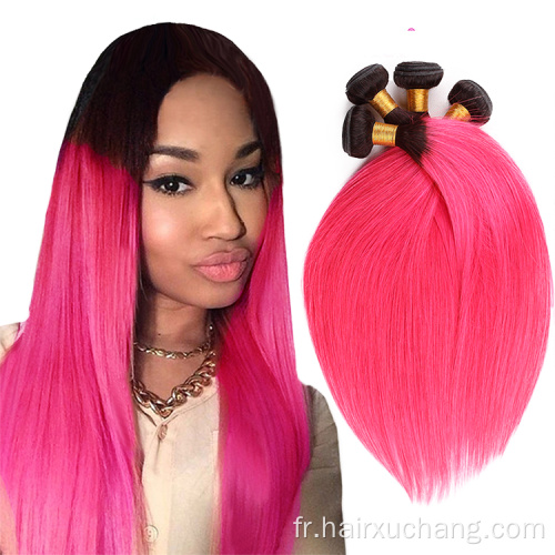 Pouleau à cheveux colorés en gros en gros de cheveux brésiliens vierges paquets 2 ton 1b rose raide ombre bundles de cheveux humains